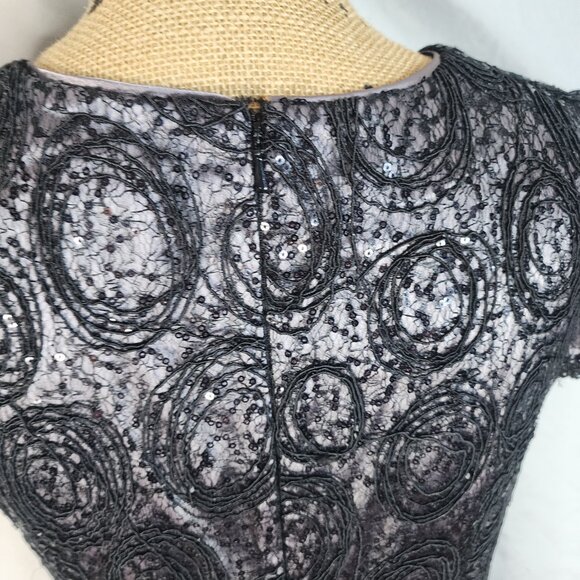 SUZI CHIN for Maggy Boutique Size 6 Black Sequins & Lace Overlay Shift Dress EUC - Picture 7 of 9